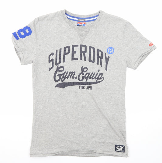 Superdry Mens Grey Cotton T-Shirt Size M Round Neck