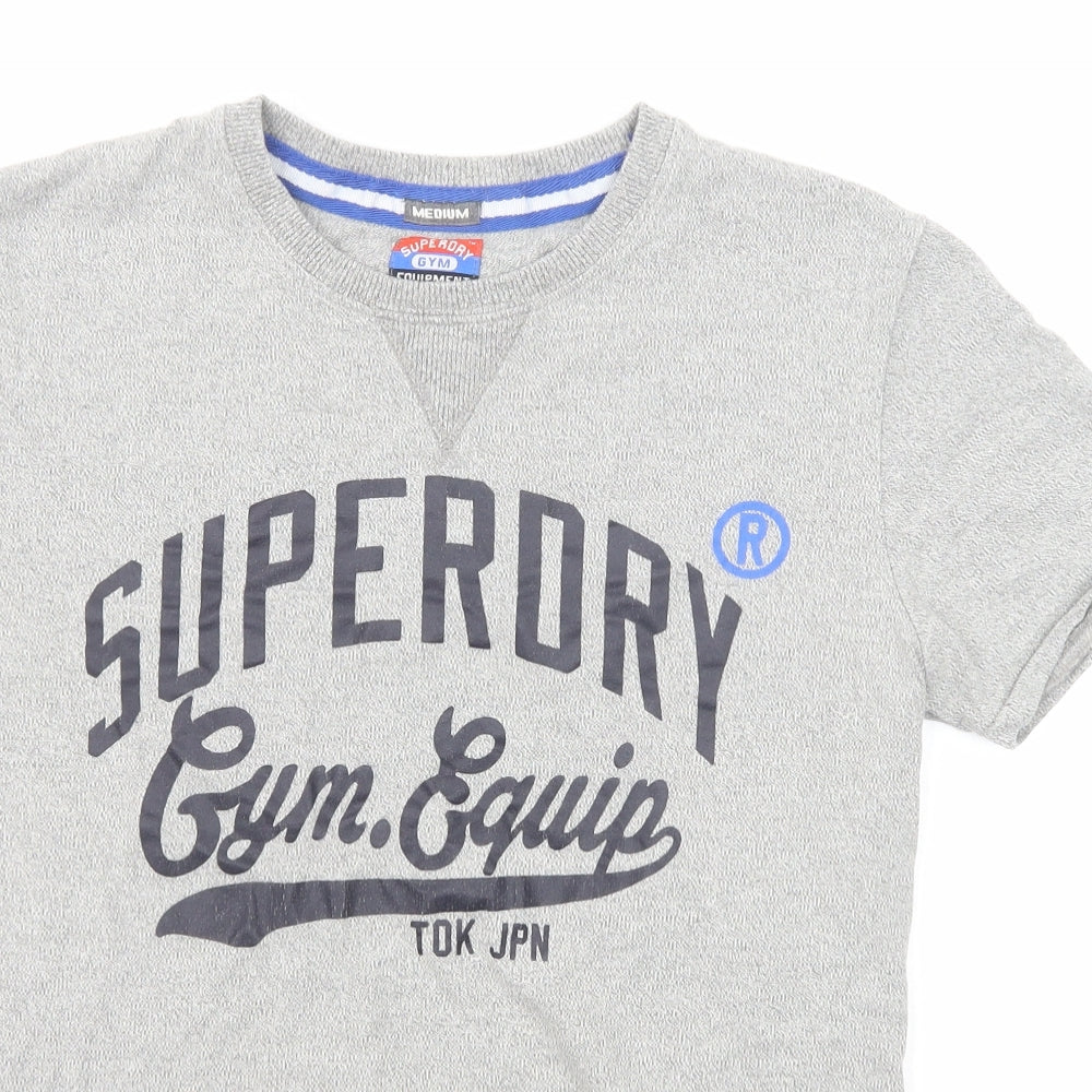 Superdry Mens Grey Cotton T-Shirt Size M Round Neck