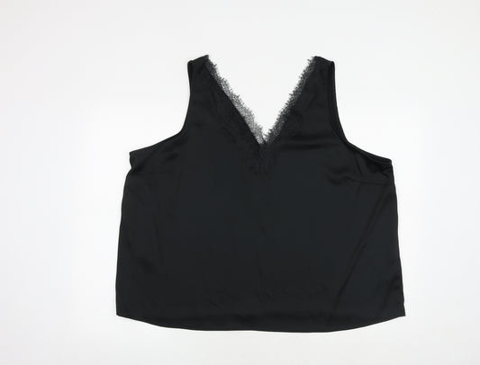 Marks and Spencer Womens Black Polyester Basic Tank Size 24 V-Neck - Lace Trim