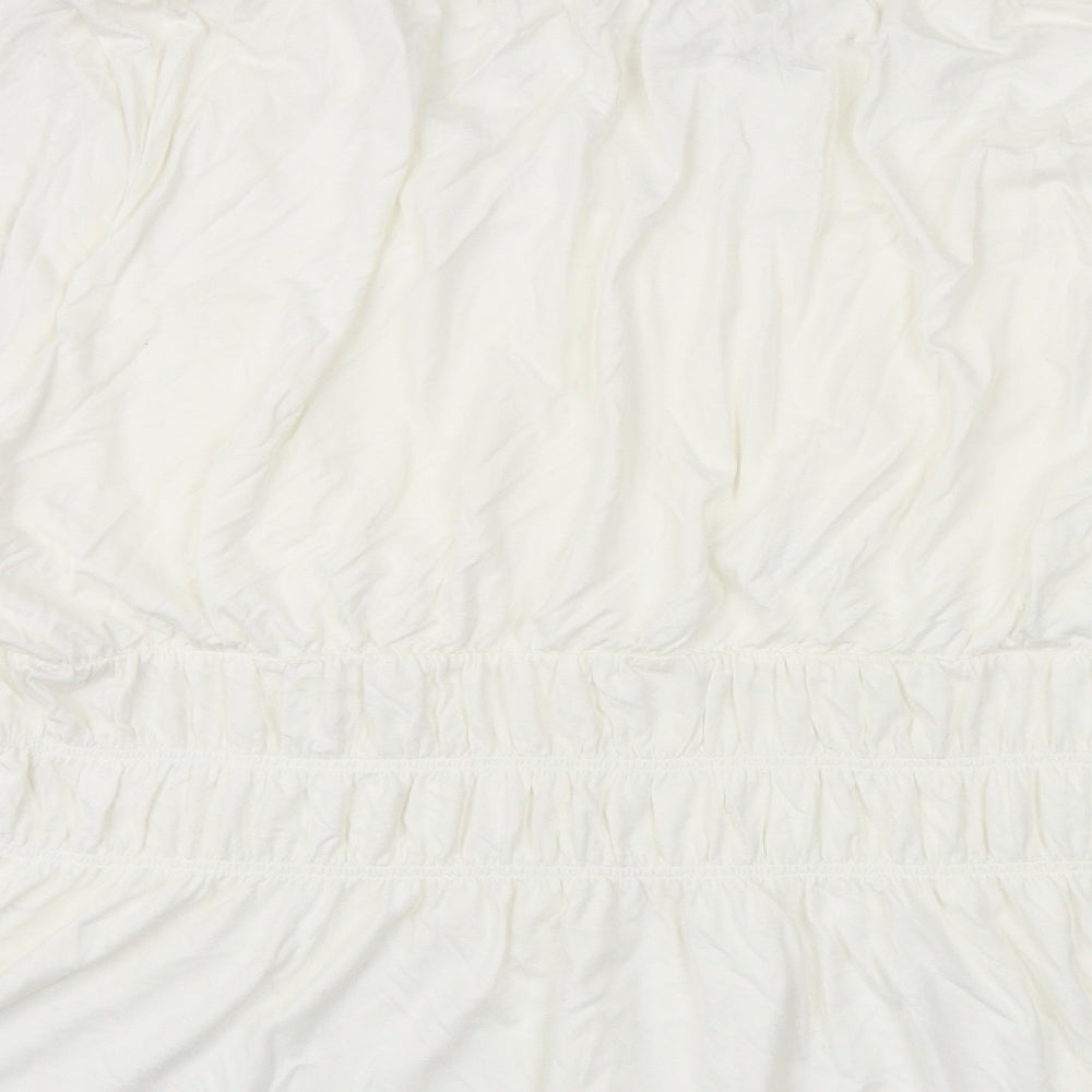 Marks and Spencer Womens White Viscose Basic Blouse Size 22 Scoop Neck - Peplum