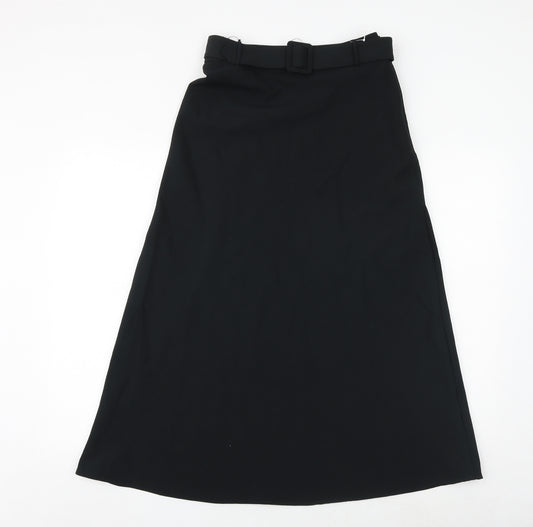 Marks and Spencer Womens Black Polyester Swing Skirt Size 8 Buckle - Belt Included