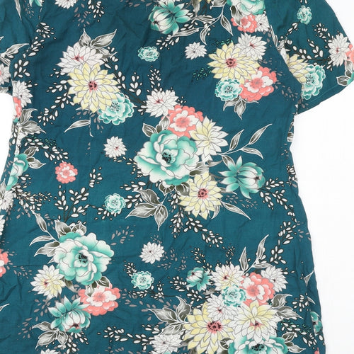 Dorothy Perkins Womens Green Floral Polyester Tunic Blouse Size 12 Boat Neck