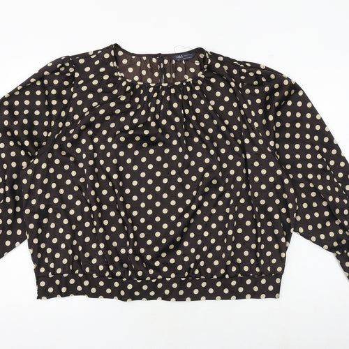 Marks and Spencer Womens Brown Polka Dot Polyester Basic Blouse Size 24 Round Neck