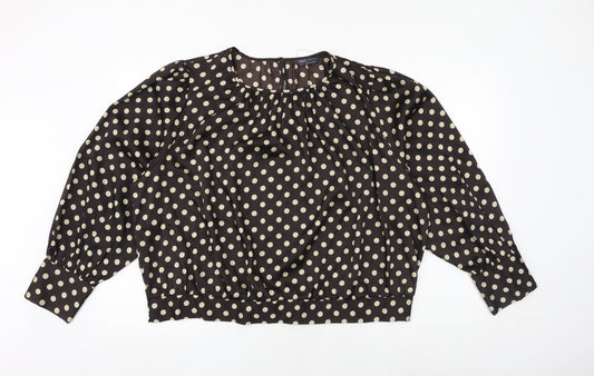 Marks and Spencer Womens Brown Polka Dot Polyester Basic Blouse Size 24 Round Neck