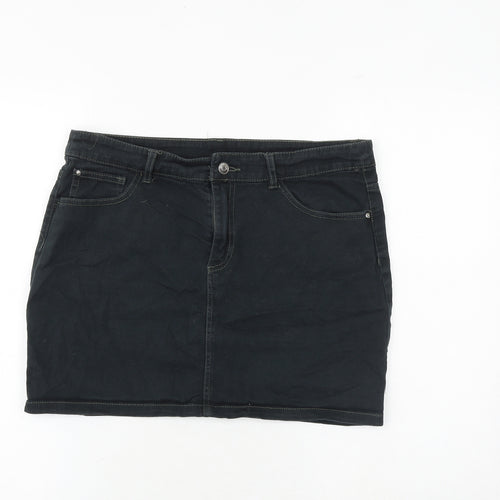 H&M Womens Black Cotton A-Line Skirt Size 12 Zip