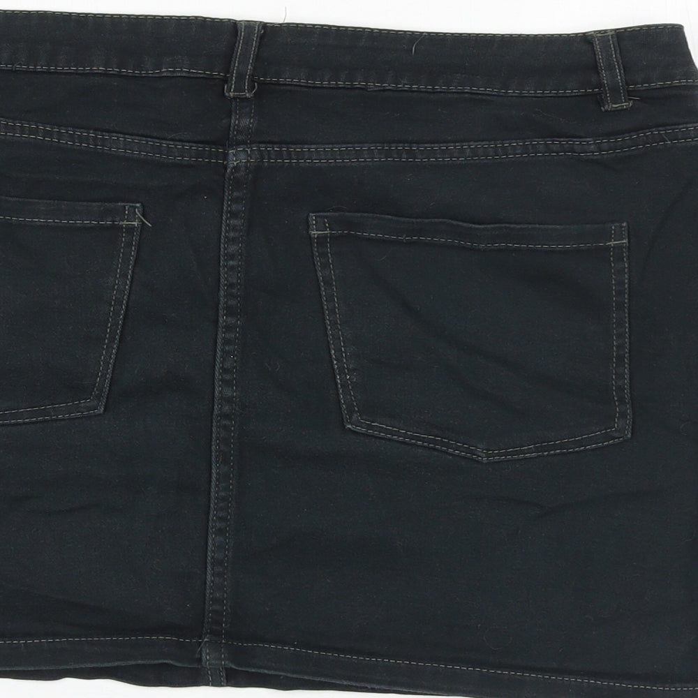 H&M Womens Black Cotton A-Line Skirt Size 12 Zip