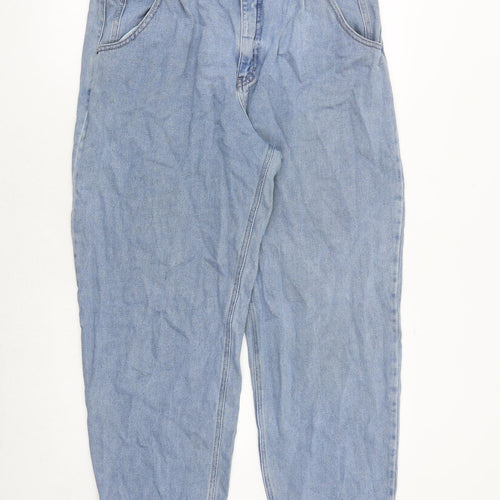 Pull&Bear Womens Blue Cotton Mom Jeans Size 14 Regular Zip
