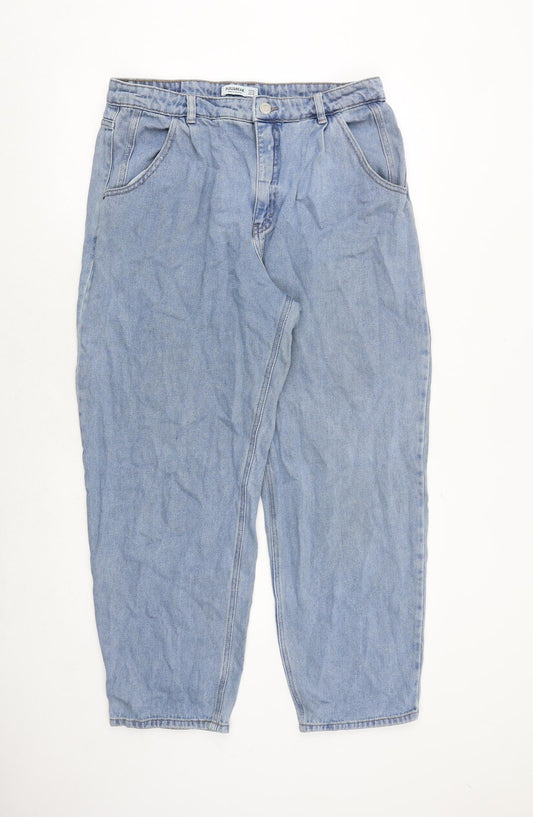 Pull&Bear Womens Blue Cotton Mom Jeans Size 14 Regular Zip