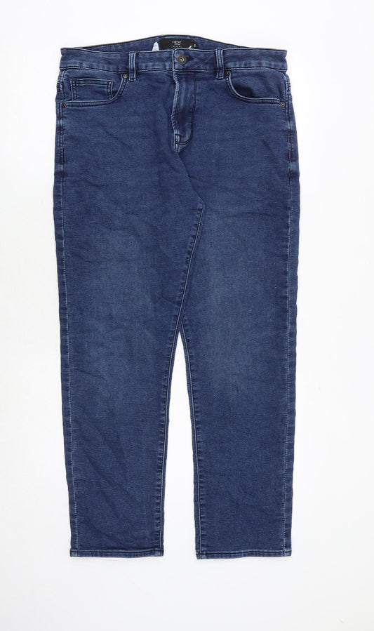 NEXT Mens Blue Cotton Straight Jeans Size 36 in Slim Zip