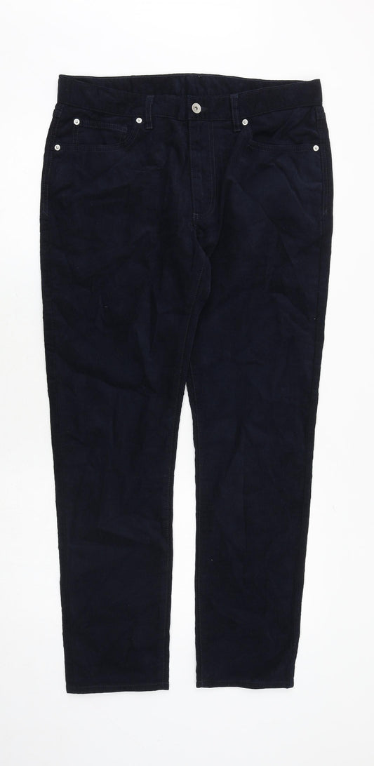 Marks and Spencer Mens Blue Polyester Trousers Size 34 in Regular Zip