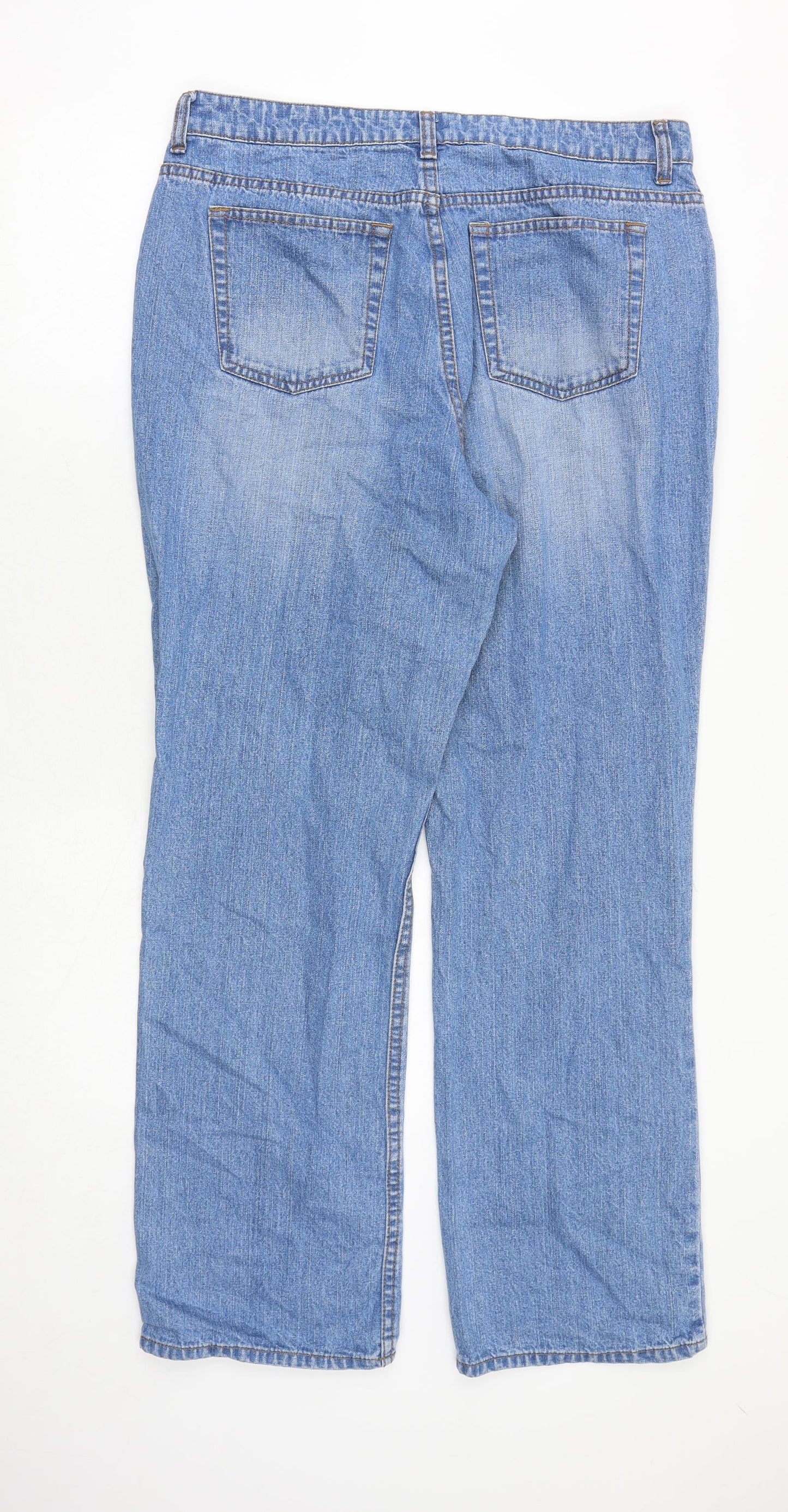 St Johns Bay Womens Blue Cotton Straight Jeans Size 14 Relaxed Zip