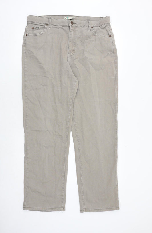 Lee Mens Beige Cotton Straight Jeans Size 35 in Relaxed Zip