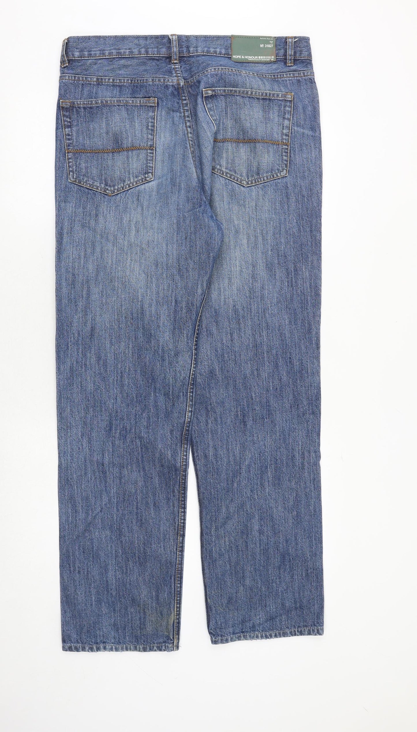 hope&honour Mens Blue Cotton Straight Jeans Size 38 in Regular Zip
