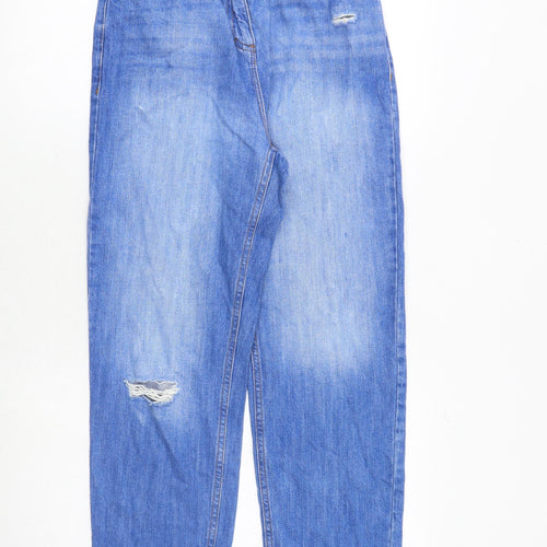 NEXT Girls Blue 100% Cotton Tapered Jeans Size 13 Years Regular Zip - Distressed