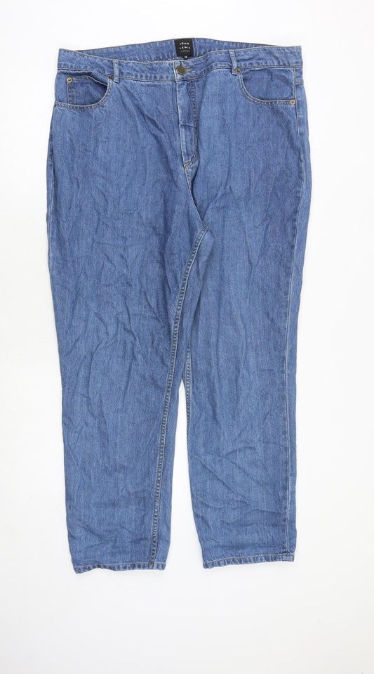 John Lewis Womens Blue Cotton Straight Jeans Size 18 Regular Zip