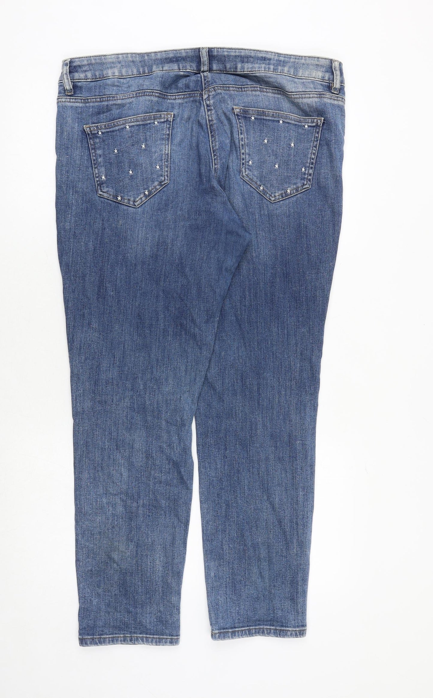 NEXT Womens Blue Geometric Cotton Skinny Jeans Size 14 Relaxed Zip - Star Pattern