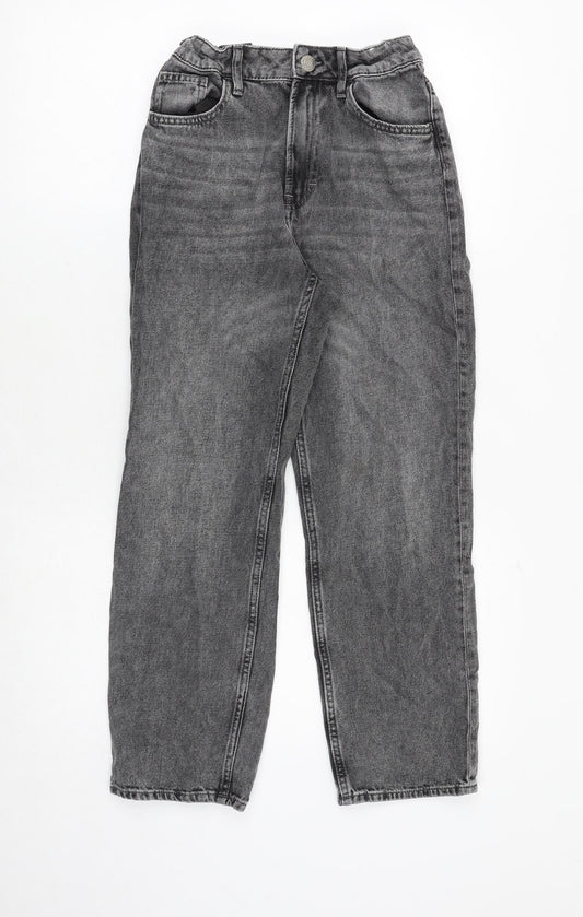 H&M Girls Grey Cotton Boyfriend Jeans Size 12 Years Regular Zip