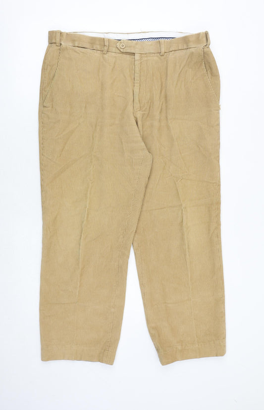 Marks and Spencer Mens Brown Cotton Trousers Size 36 in Regular Zip
