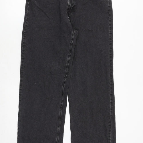 H&M Womens Black Cotton Straight Jeans Size 14 Regular Zip