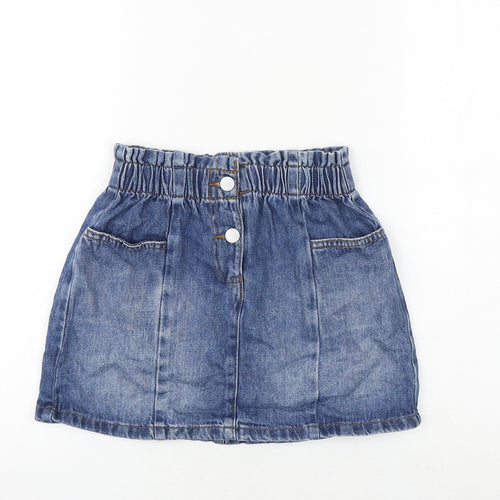 NEXT Girls Blue 100% Cotton A-Line Skirt Size 10 Years Regular Zip
