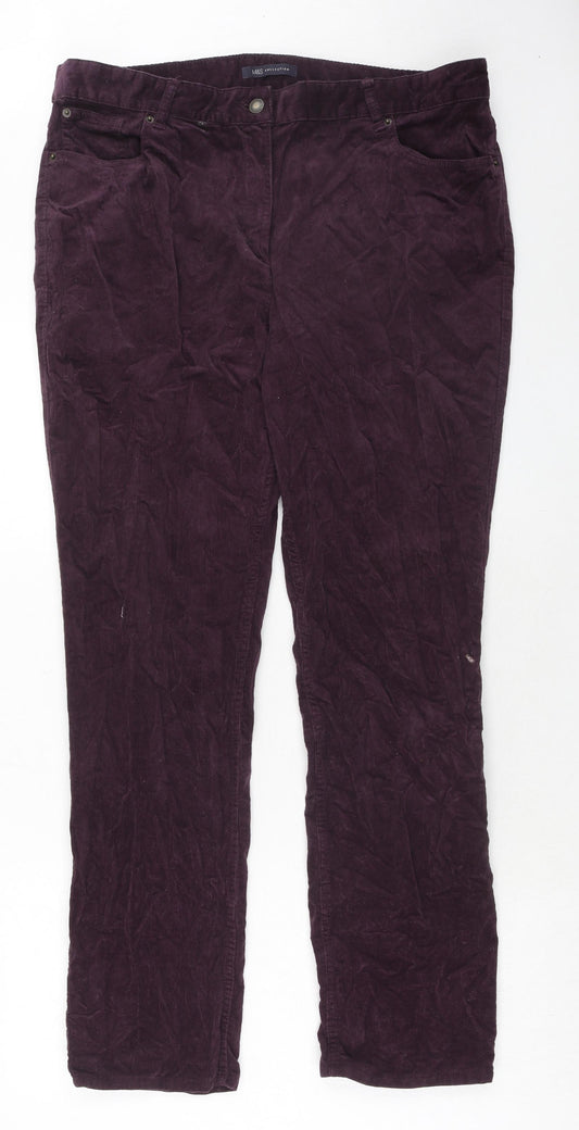 Marks and Spencer Womens Purple Cotton Trousers Size 18 Regular Zip