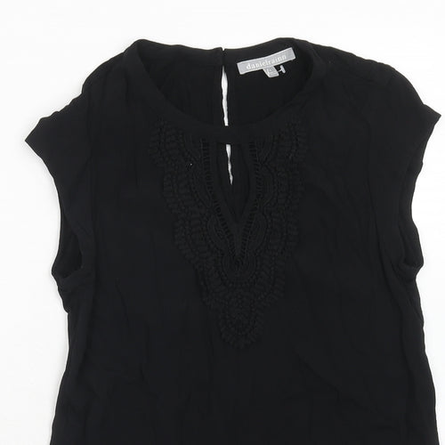 Daniel Rainn Womens Black Viscose Basic Blouse Size S Boat Neck - Crocheted Lace Detail
