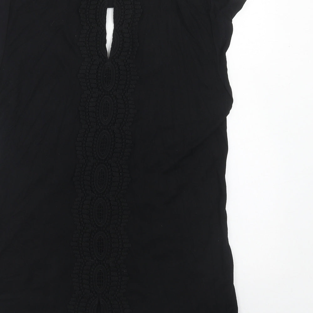 Daniel Rainn Womens Black Viscose Basic Blouse Size S Boat Neck - Crocheted Lace Detail
