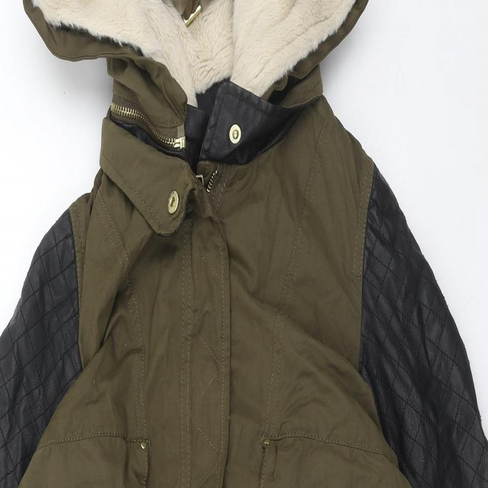 Zara Womens Green Parka Coat Size XS Zip