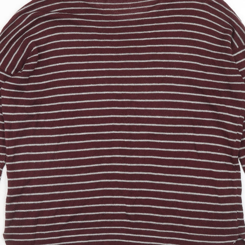 Pull&Bear Womens Red Round Neck Striped Acrylic Pullover Jumper Size S