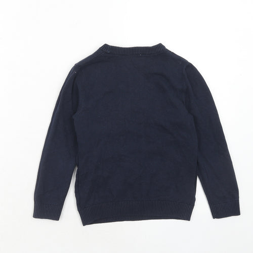 M&Co Boys Blue Round Neck Cotton Pullover Jumper Size 5-6 Years Pullover - Santa Claus Rocket Christmas