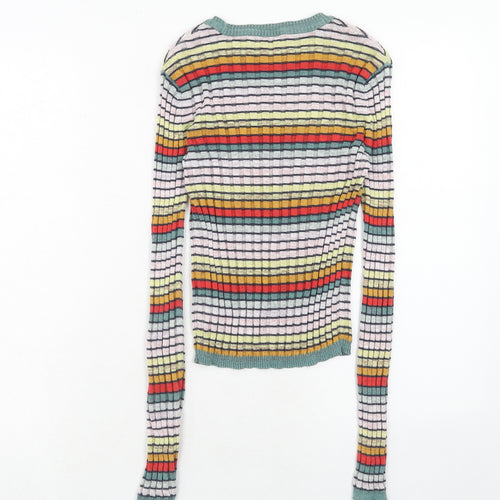 Marks and Spencer Womens Multicoloured Roll Neck Striped Cotton Pullover Jumper Size 6