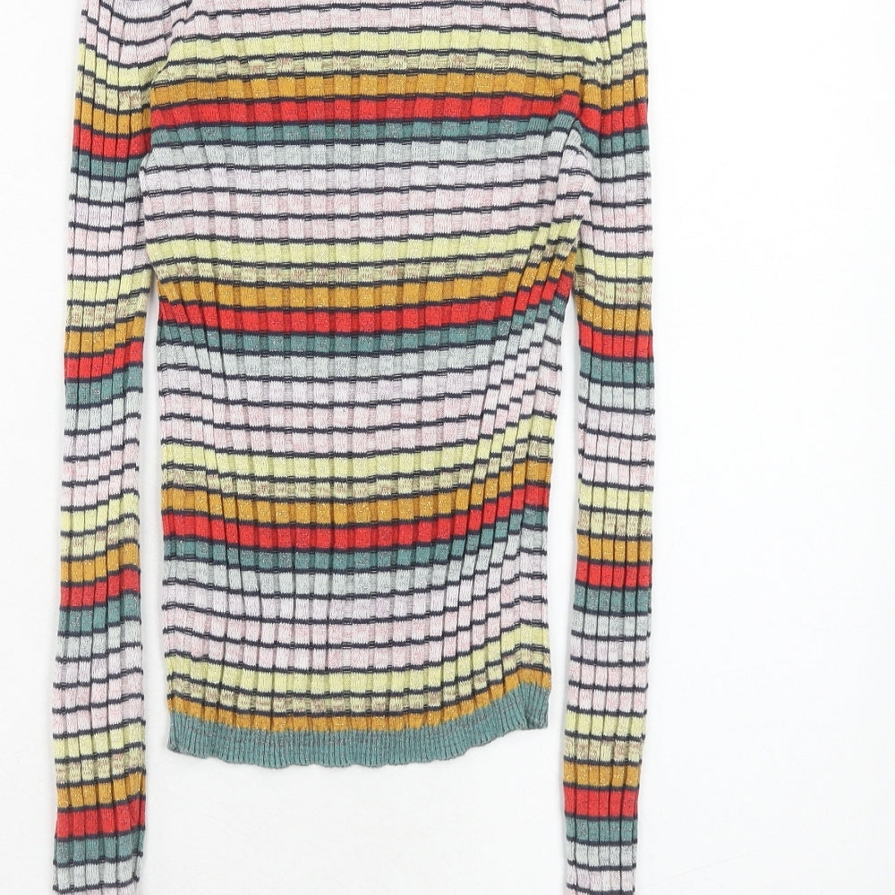 Marks and Spencer Womens Multicoloured Roll Neck Striped Cotton Pullover Jumper Size 6