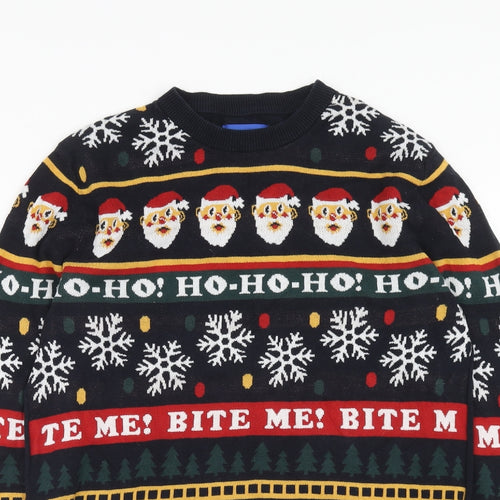 JACK & JONES Mens Multicoloured Round Neck Geometric Cotton Pullover Jumper Size M Long Sleeve - Merry X-Mas Christmas