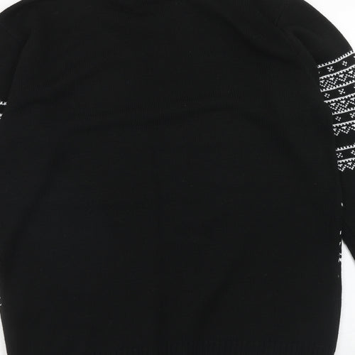 Boohoo Mens Black Round Neck Fair Isle Acrylic Pullover Jumper Size M Long Sleeve - Festive (AF)