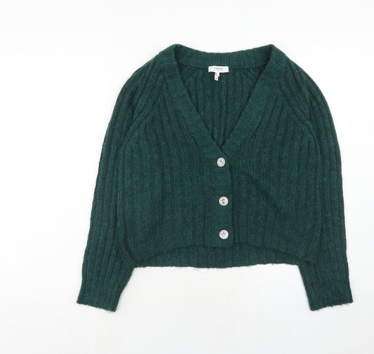 b.young Womens Green V-Neck Acrylic Cardigan Jumper Size S