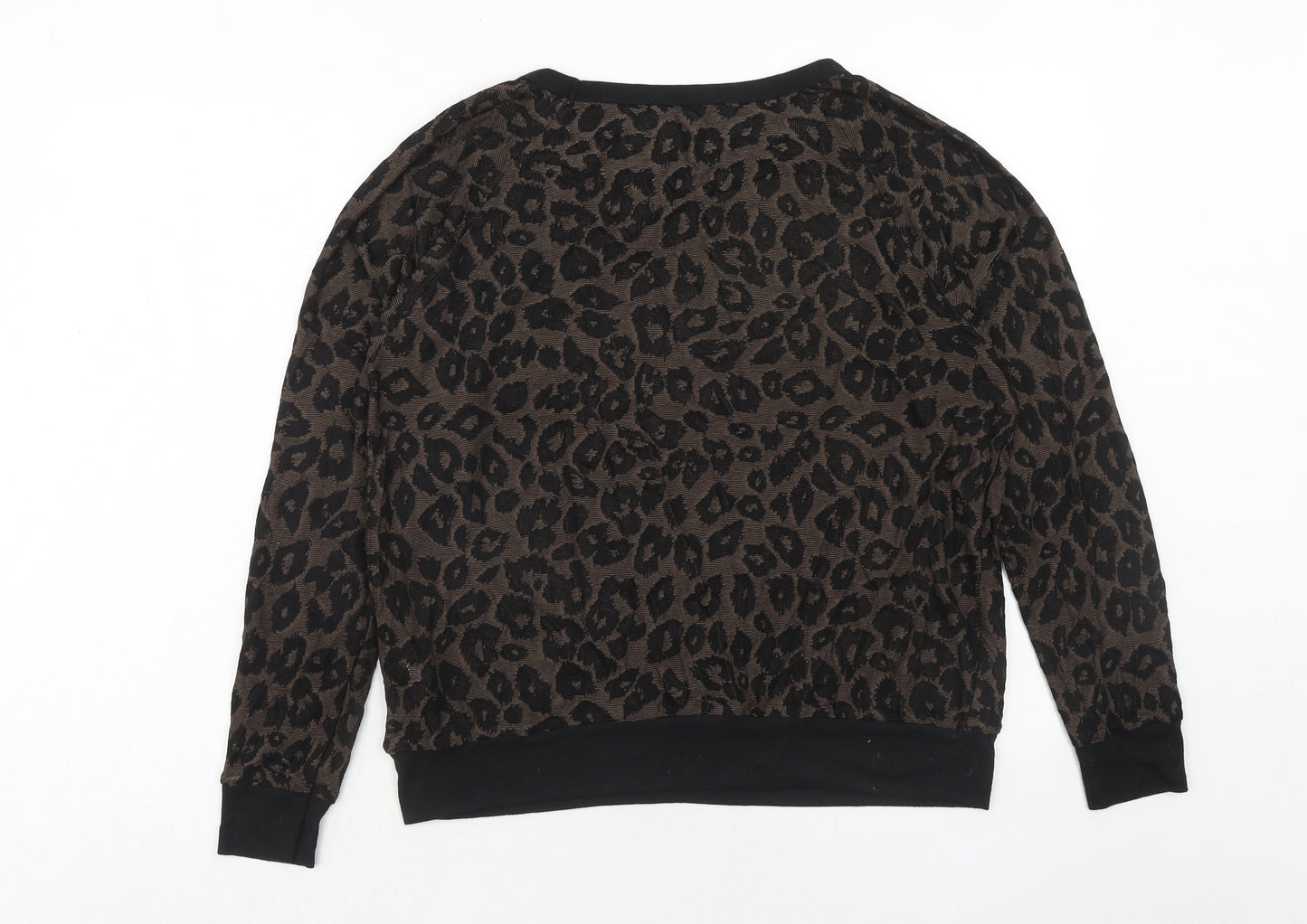 River Island Womens Brown Boat Neck Animal Print Polyester Pullover Jumper Size 16 - Leopard Pattern