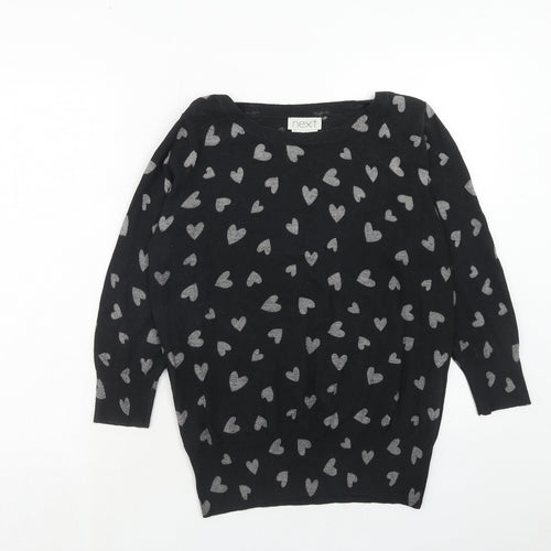 NEXT Womens Black Round Neck Geometric Cotton Pullover Jumper Size 16 - Heart Pattern
