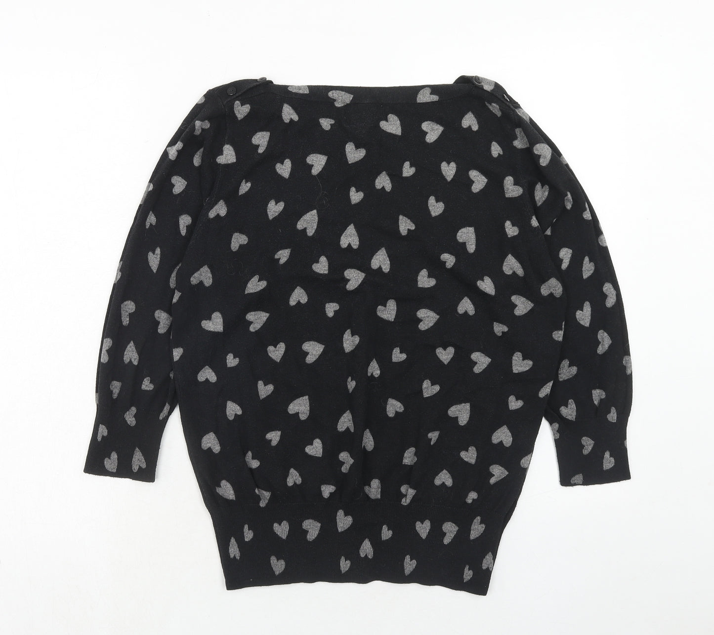NEXT Womens Black Round Neck Geometric Cotton Pullover Jumper Size 16 - Heart Pattern