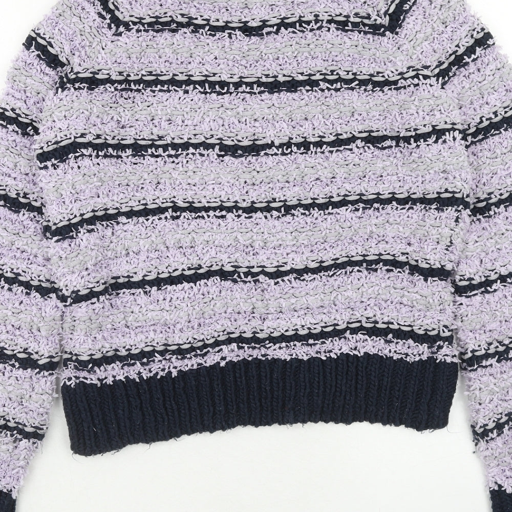 Juicy Couture Womens Purple High Neck Striped Polyamide Pullover Jumper Size XS