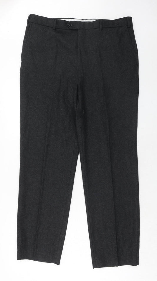 Gurteen Mens Grey Wool Trousers Size 38 in Regular Zip