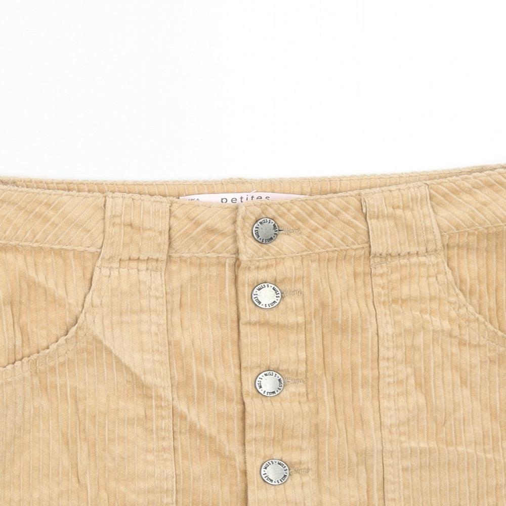 Miss Selfridge Womens Beige Cotton Mini Skirt Size 6 Button