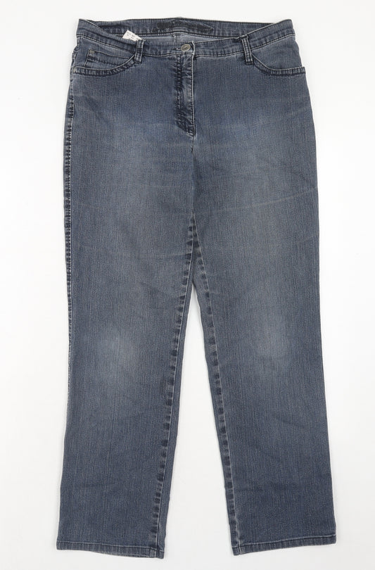 BRAX Womens Grey Cotton Straight Jeans Size 14 Regular Zip