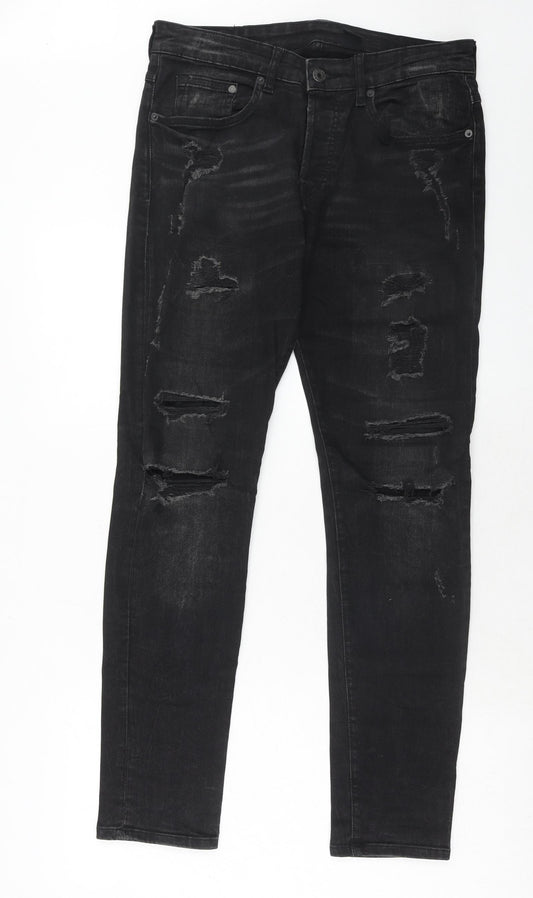 H&M Mens Black Cotton Skinny Jeans Size 32 in L32 in Regular Button