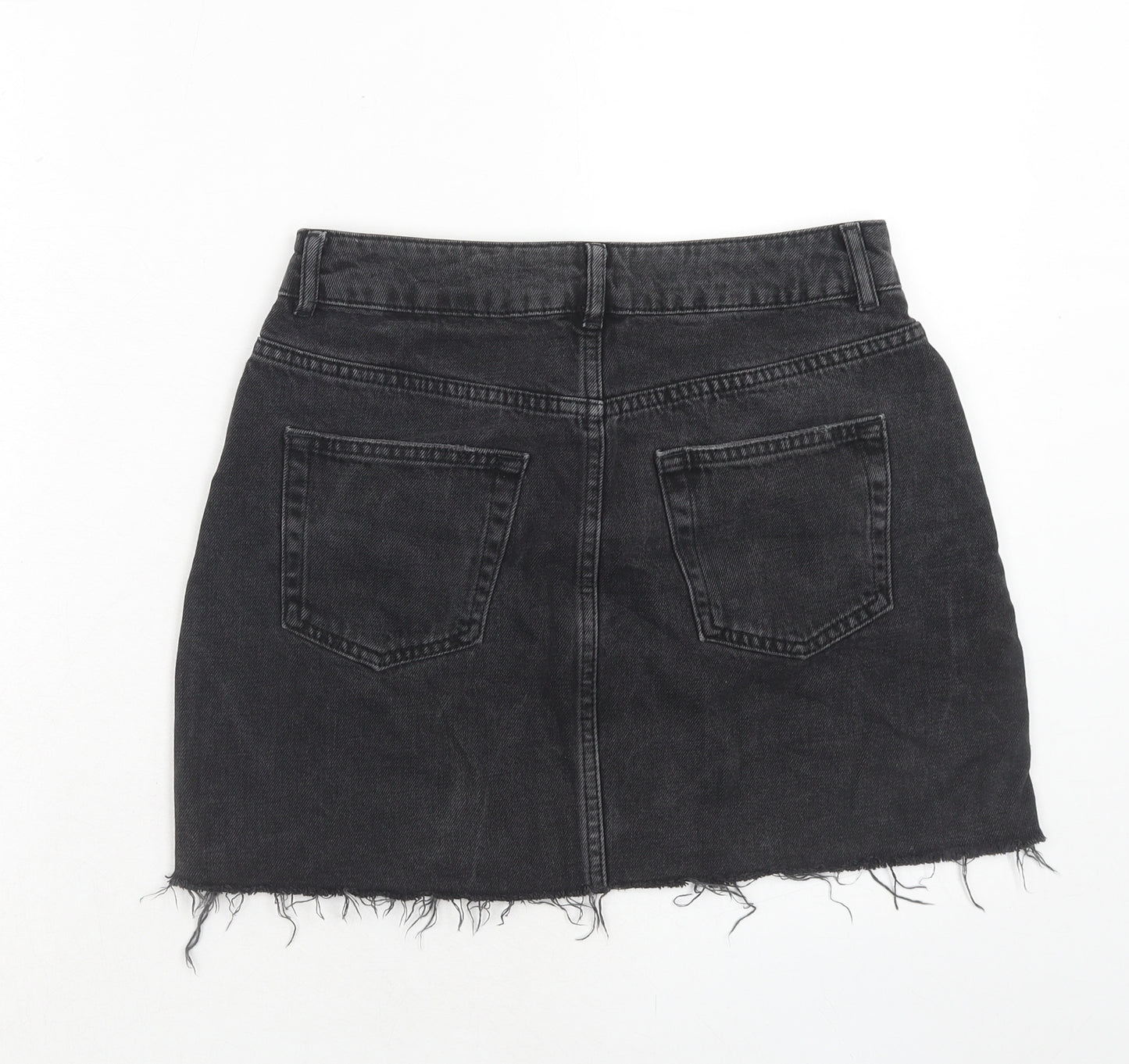 Topshop Womens Black Cotton Mini Skirt Size 10 Zip