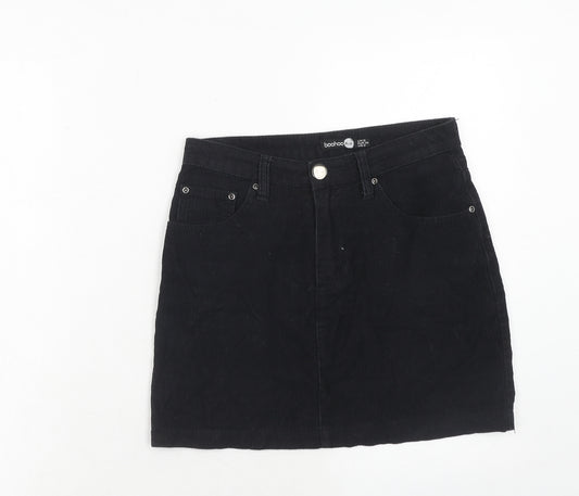 Boohoo Womens Black Cotton A-Line Skirt Size 6 Zip