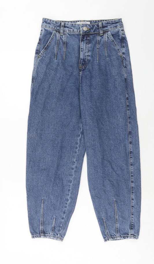 New Look Womens Blue Cotton Mom Jeans Size 8 Regular Zip