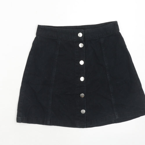 H&M Womens Black Cotton A-Line Skirt Size 6 Button
