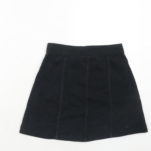 H&M Womens Black Cotton A-Line Skirt Size 6 Button