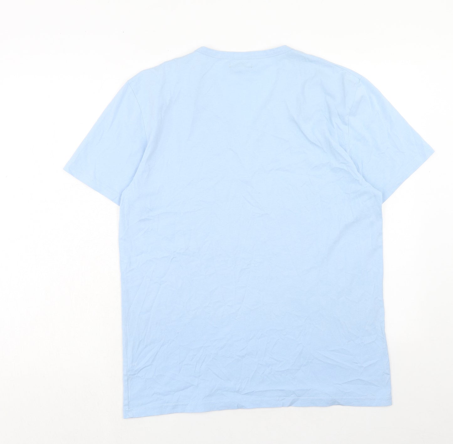 Linea Womens Blue Cotton Basic T-Shirt Size L V-Neck