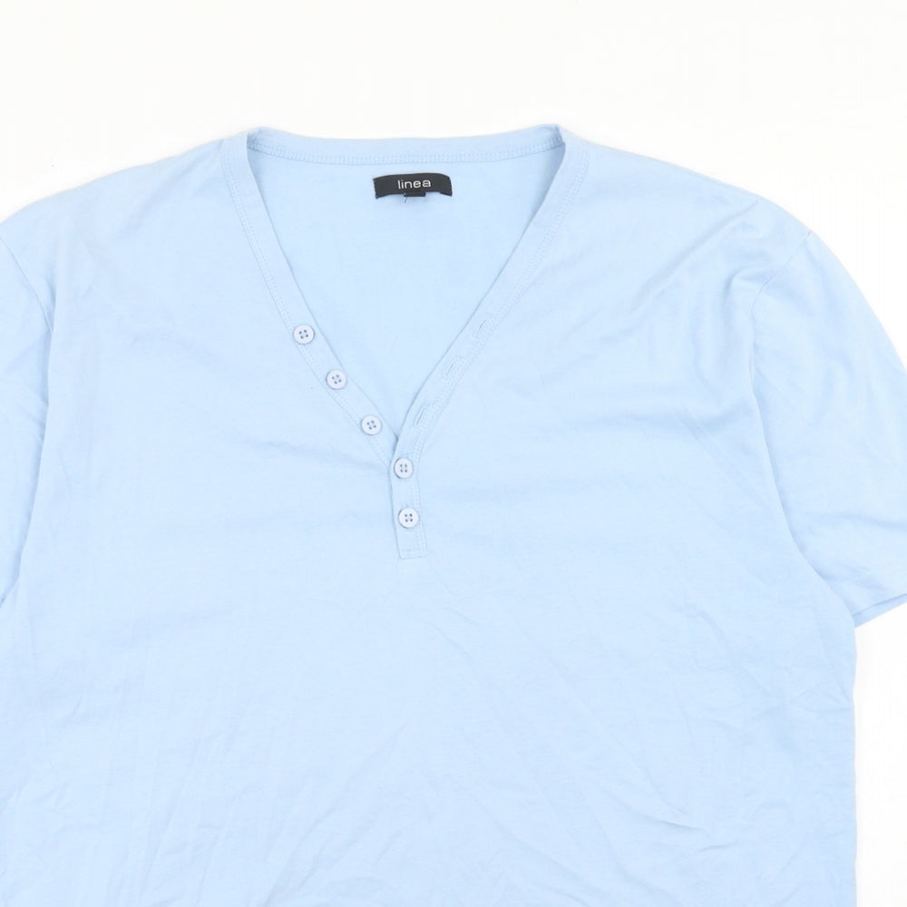 Linea Womens Blue Cotton Basic T-Shirt Size L V-Neck
